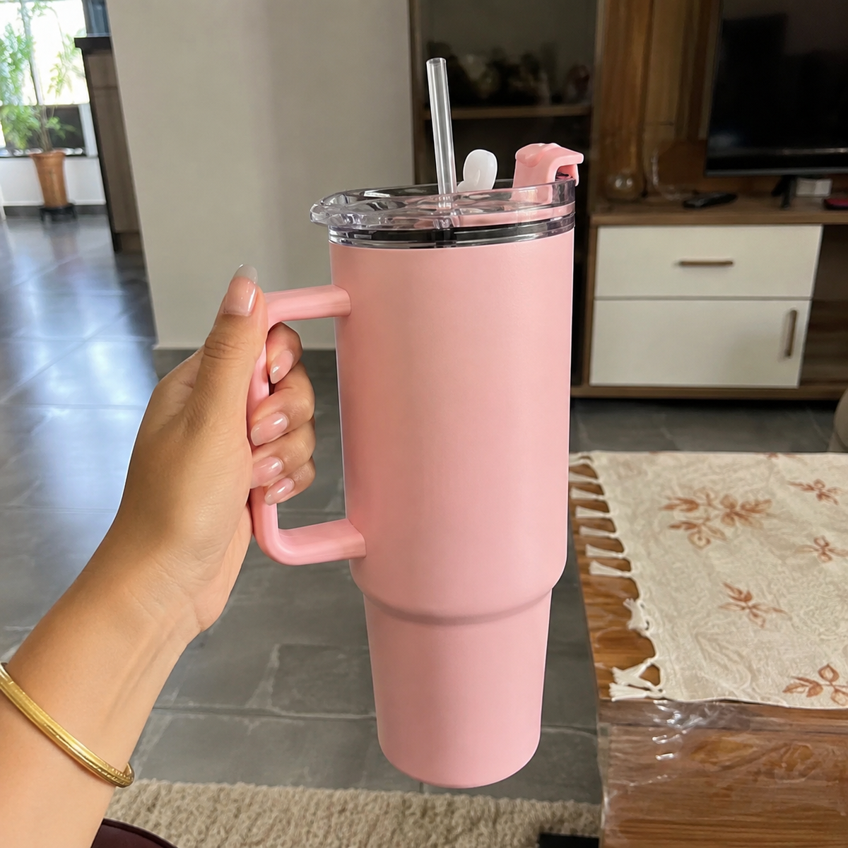 1800ML Large Tumbler with Handle & Straw | Leak Resistant Sipper Water Bottle for Travel, Office, Gym & Outdoor Use