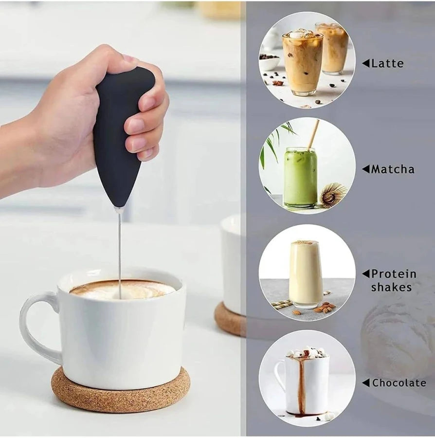 Electric Milk Frother Hand Blender | Portable Coffee Beater & Drink Mixer for Cappuccino, Latte, Coffee, Milk & Hot Chocolate