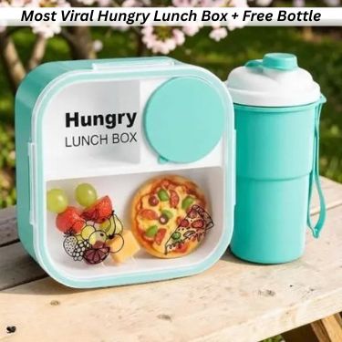 Hungry Lunch Box for Kids with Free Water Bottle | 2 Compartment Lunch Box with Spoon, Portable Food Container for School, Picnic & Travel