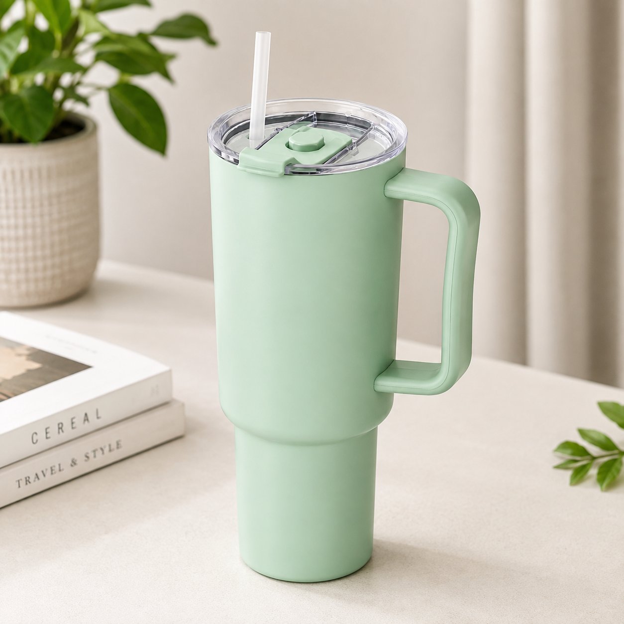 1800ML Large Tumbler with Handle & Straw | Leak Resistant Sipper Water Bottle for Travel, Office, Gym & Outdoor Use