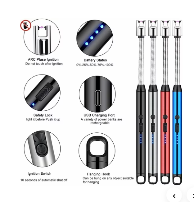 (PACK OF 2)USB Rechargeable Electric Arc Lighter | Windproof Flameless Lighter with Long Flexible Neck for Candle, Gas Stove, BBQ & Outdoor Use