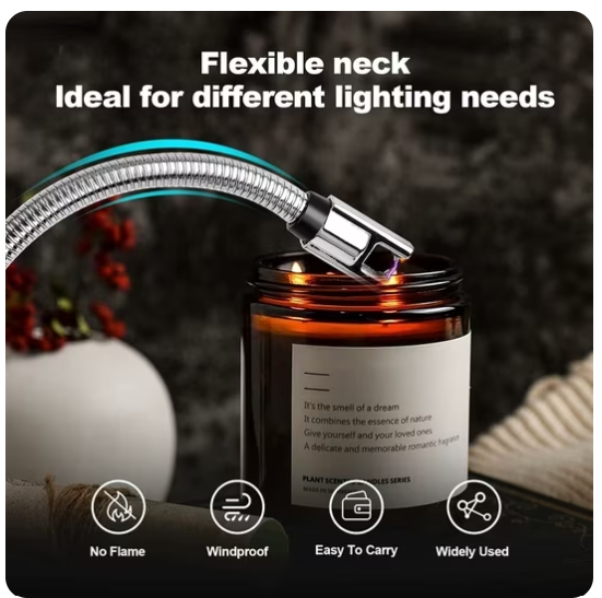 (PACK OF 2)USB Rechargeable Electric Arc Lighter | Windproof Flameless Lighter with Long Flexible Neck for Candle, Gas Stove, BBQ & Outdoor Use