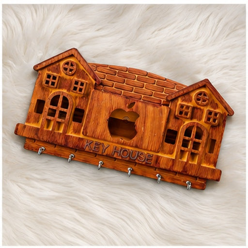 Wooden Style Plastic Key Holder for Wall with 6 Hooks | Decorative House Shape Key Hanger & Organizer for Home, Office & Entryway