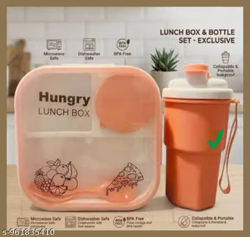 Hungry Lunch Box for Kids with Free Water Bottle | 2 Compartment Lunch Box with Spoon, Portable Food Container for School, Picnic & Travel